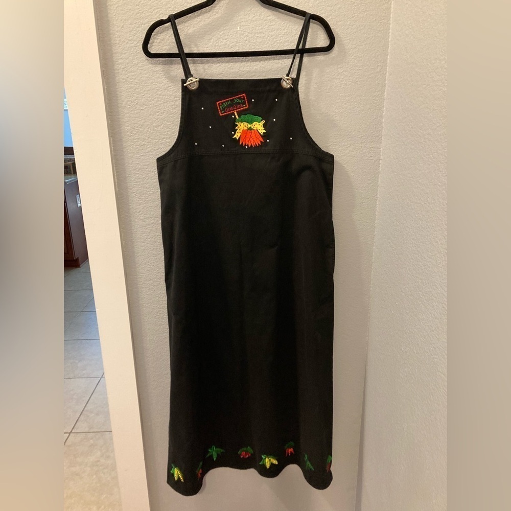Quacker Factory Black Maxi Dress with Colorful Fruit Embroidery
